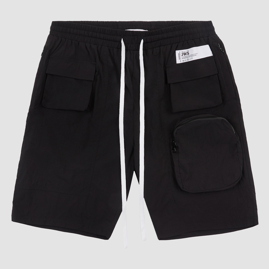 Black Nylon Utility Shorts