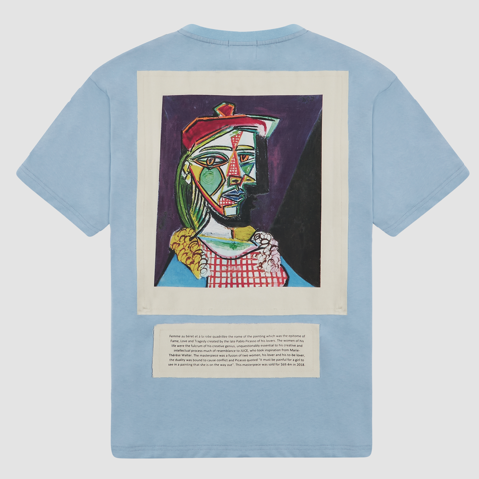pastel blue 'femme au béret' t shirt