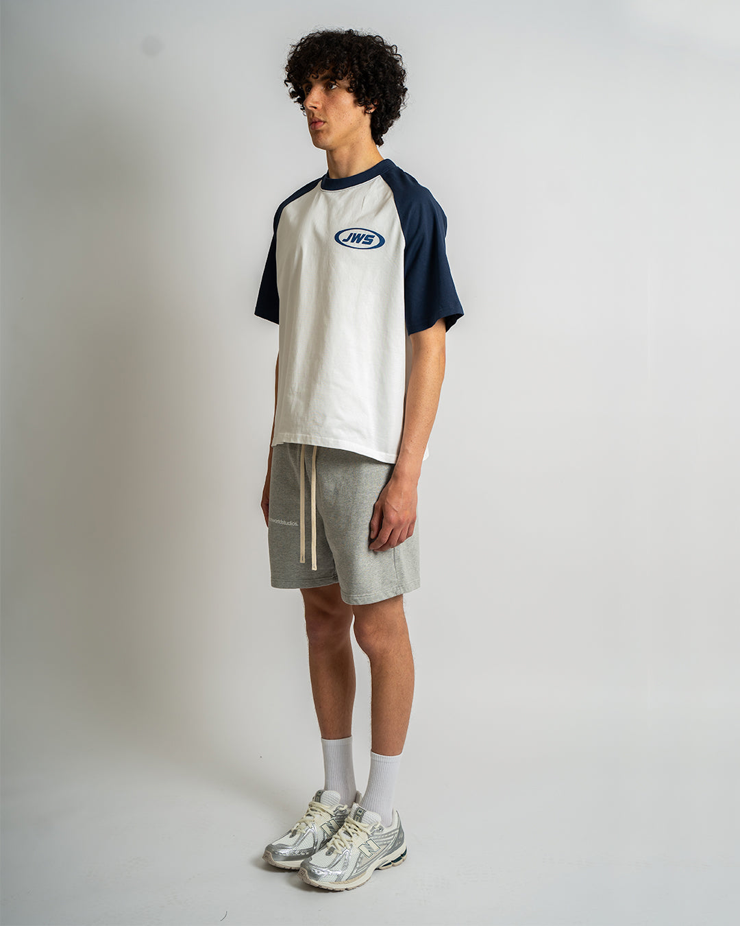 white navy box t shirt