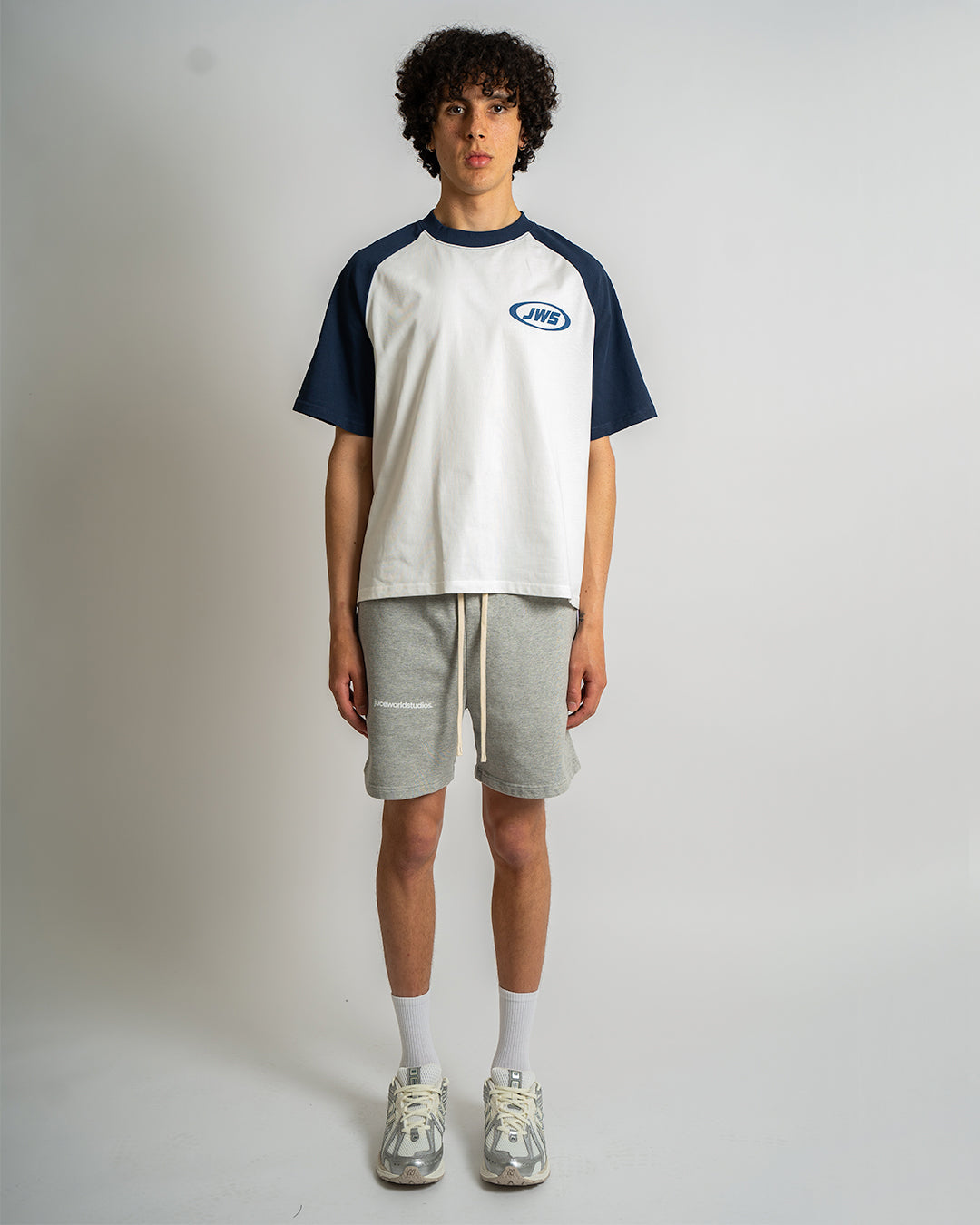 white navy box t shirt