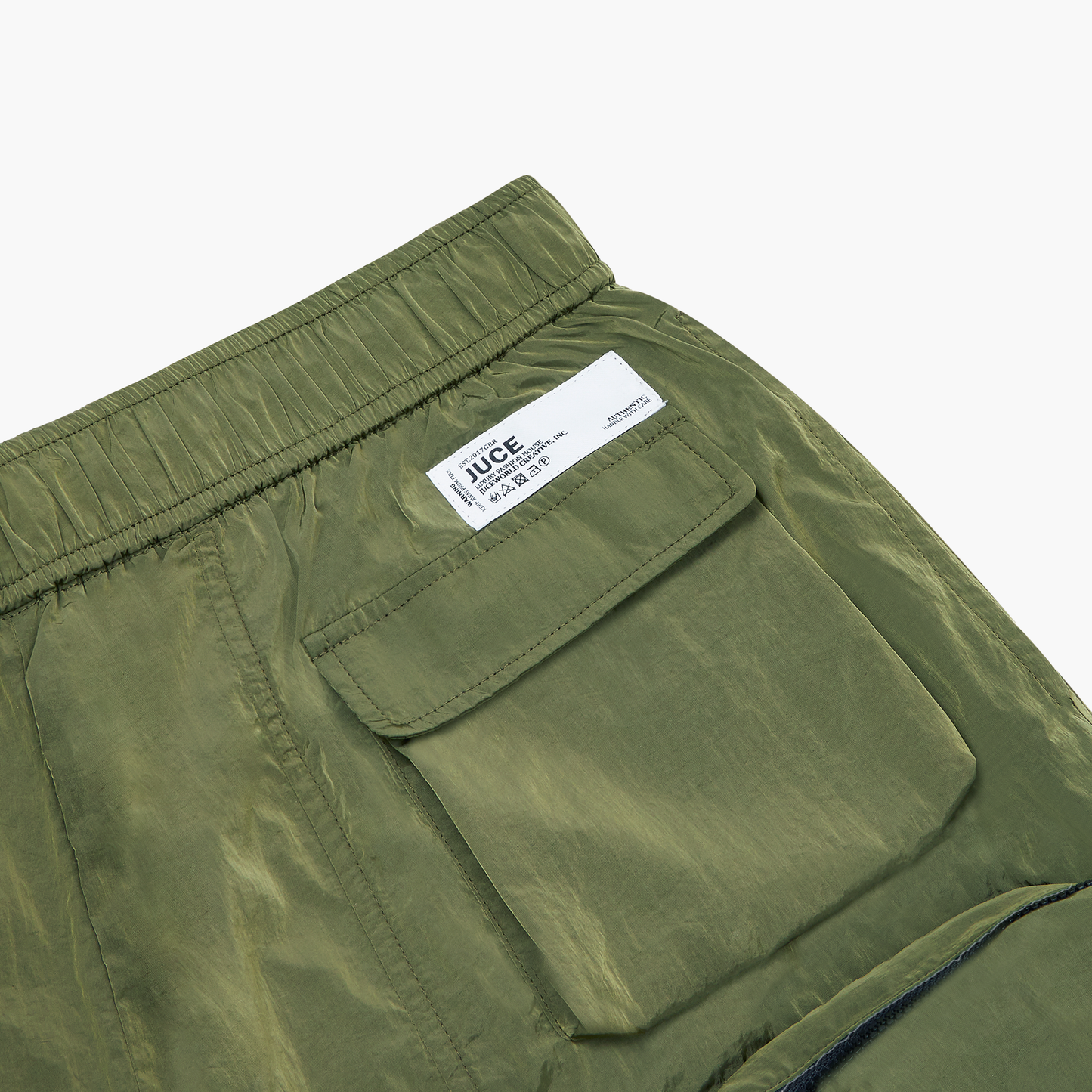 Straight Leg Moss Green Nylon Cargo Pants