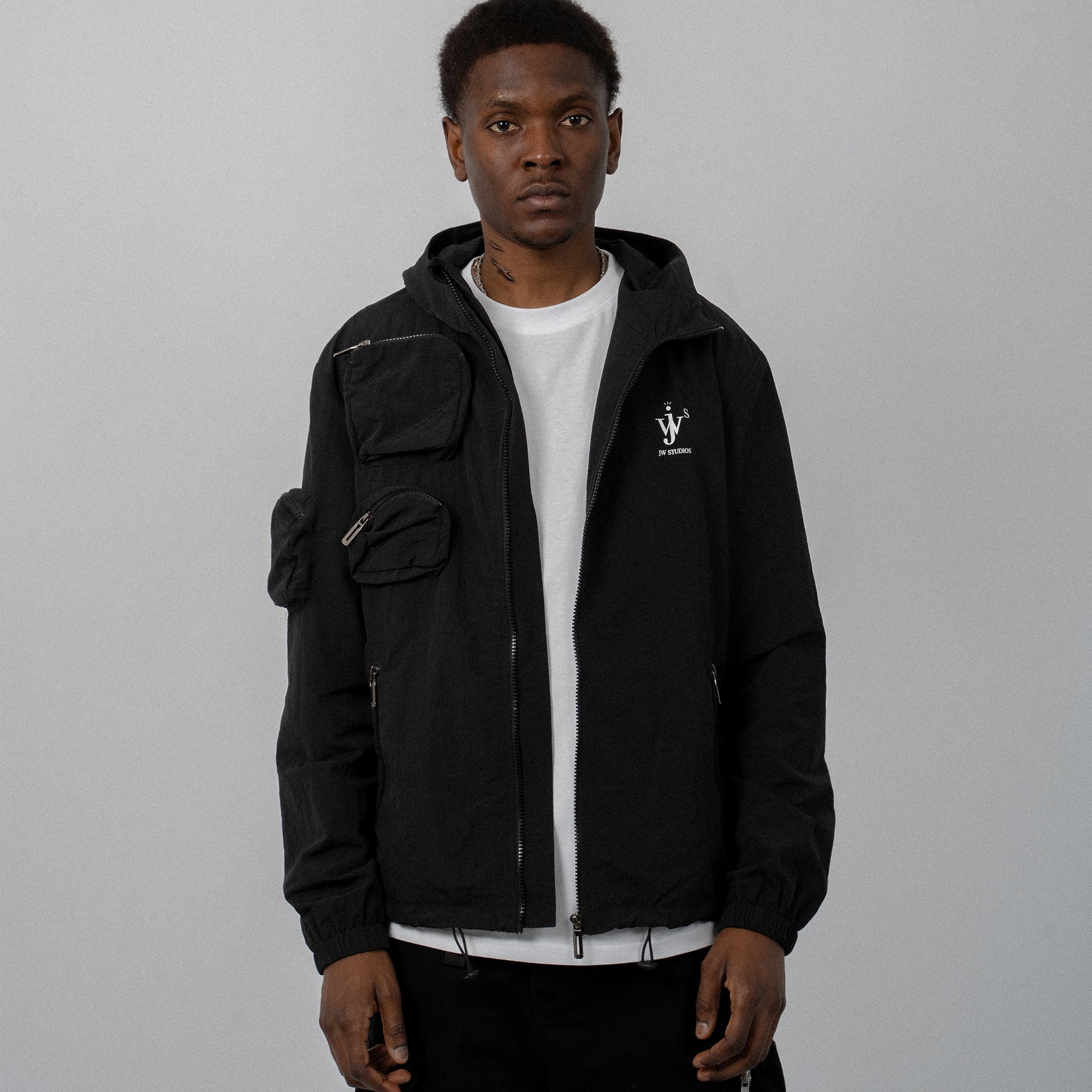 black nylon shell jacket