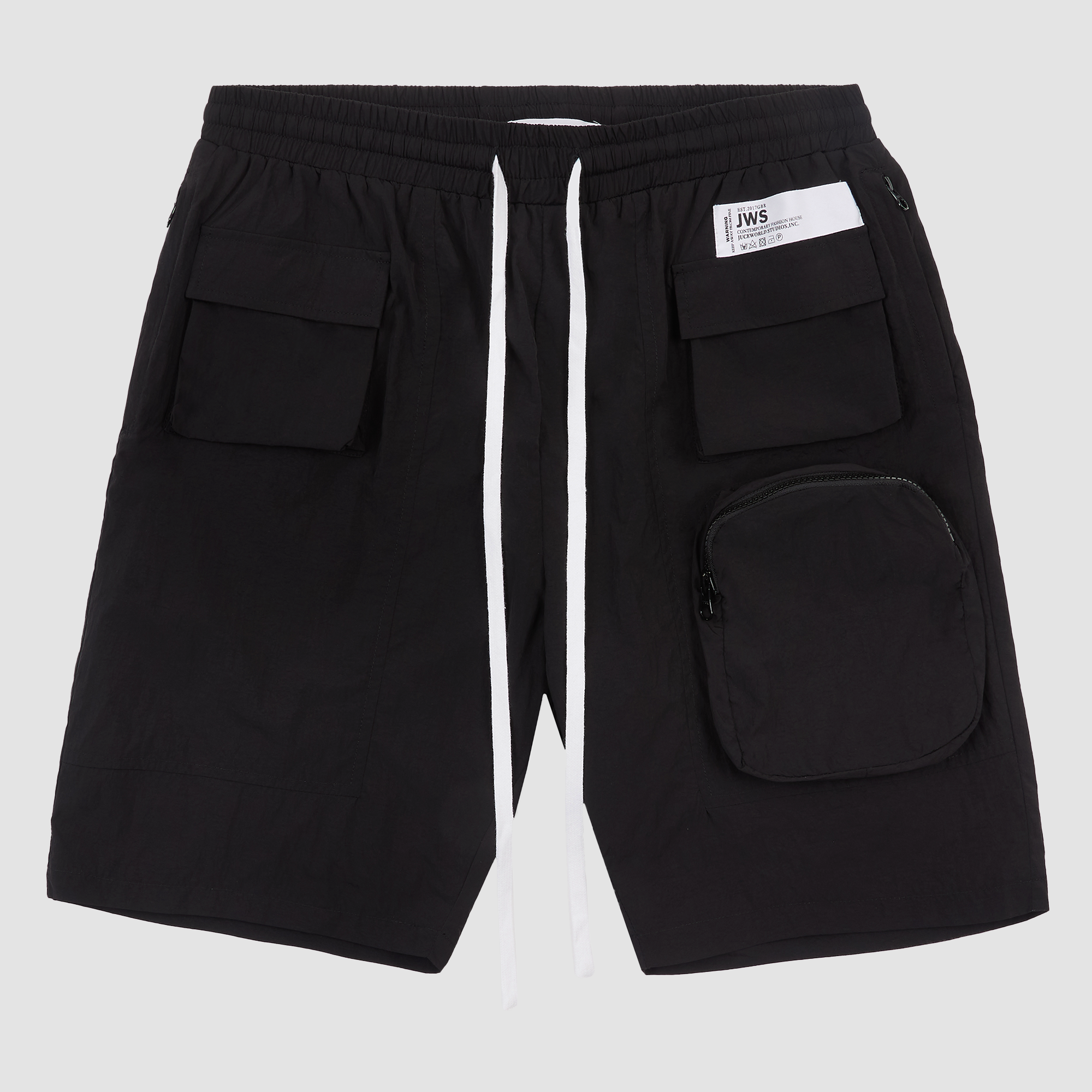 black nylon utility shorts