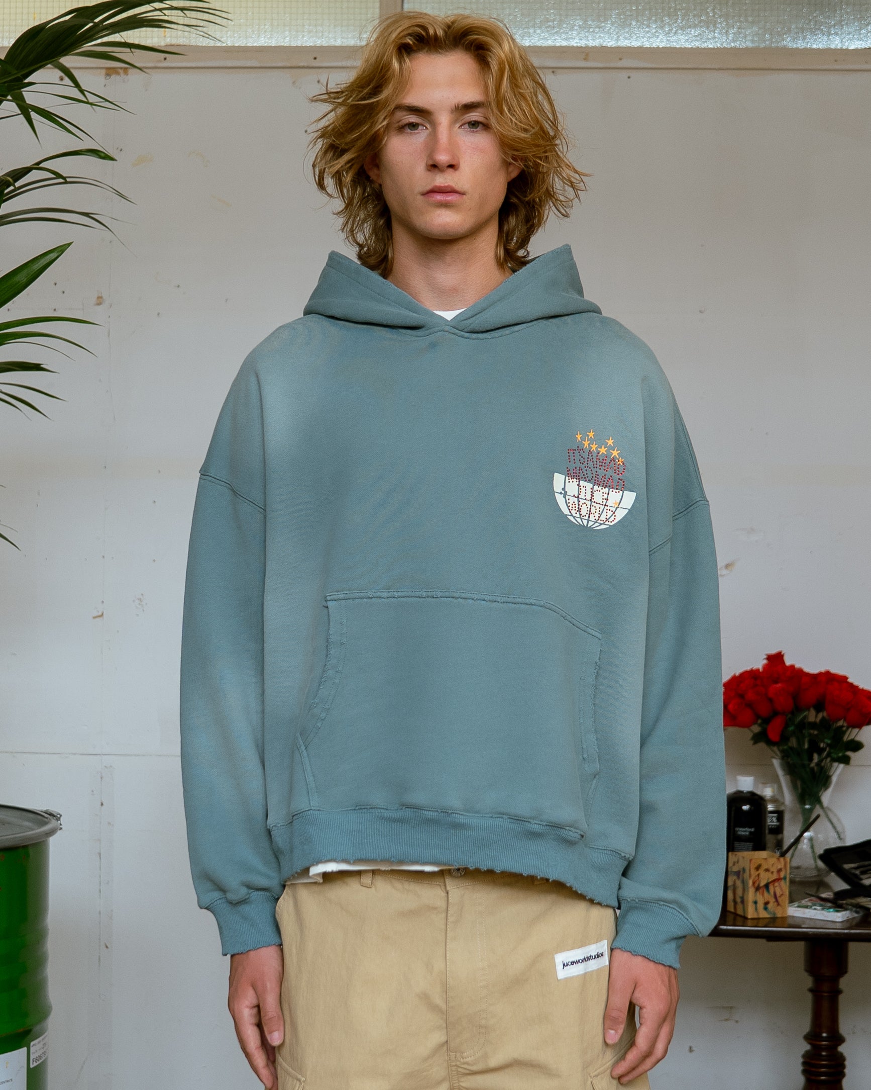 Distressed Teal Green Hoodie