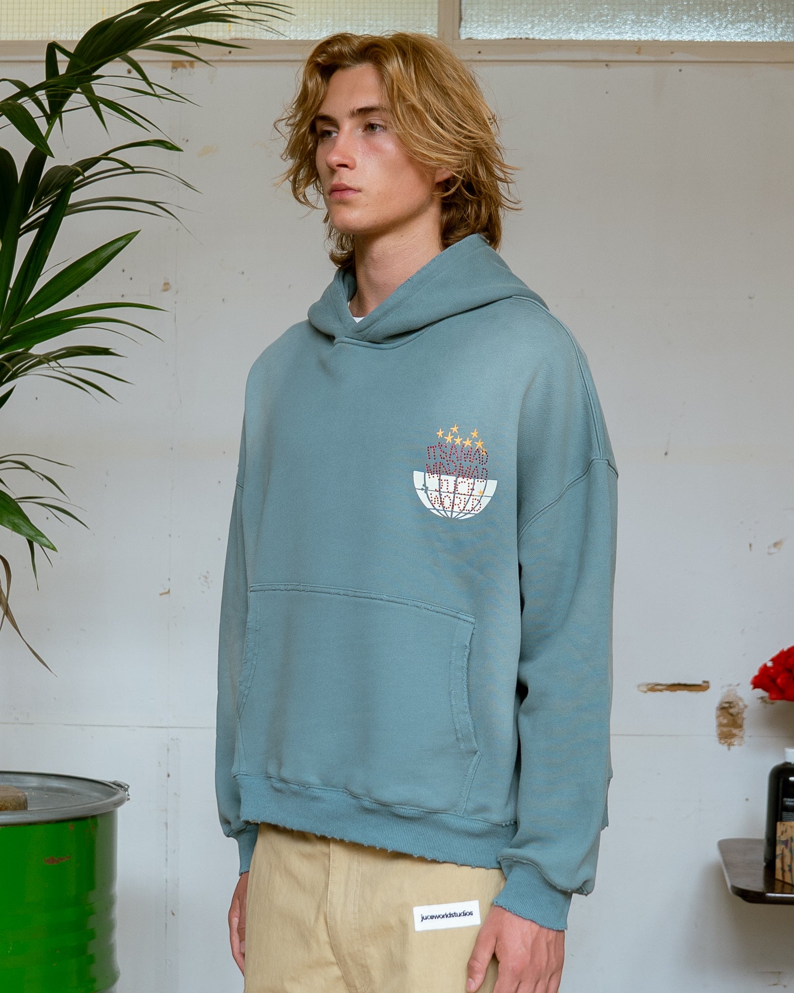 Distressed Teal Green Hoodie