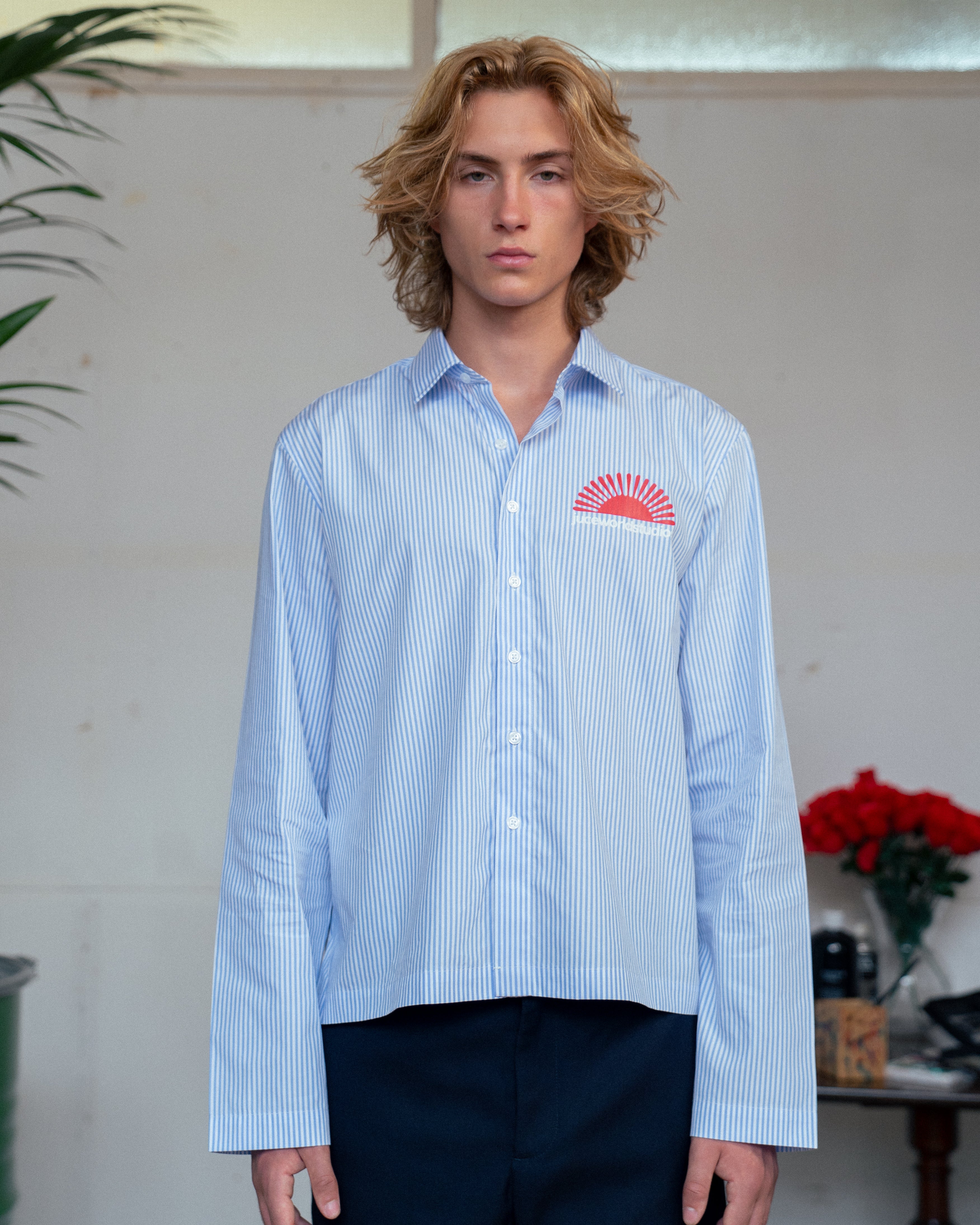 Cropped Blue Pinstripe Shirt