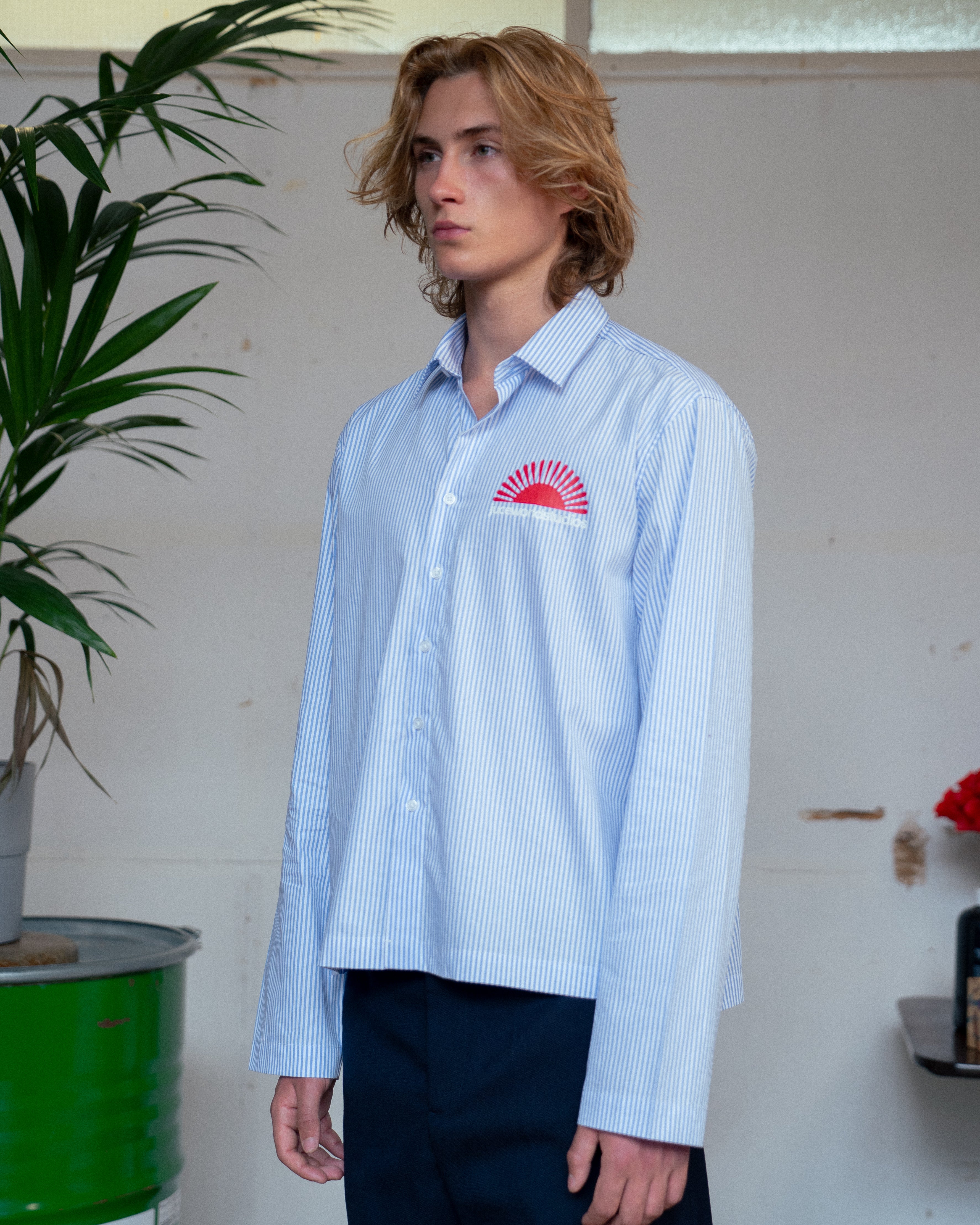 Cropped Blue Pinstripe Shirt