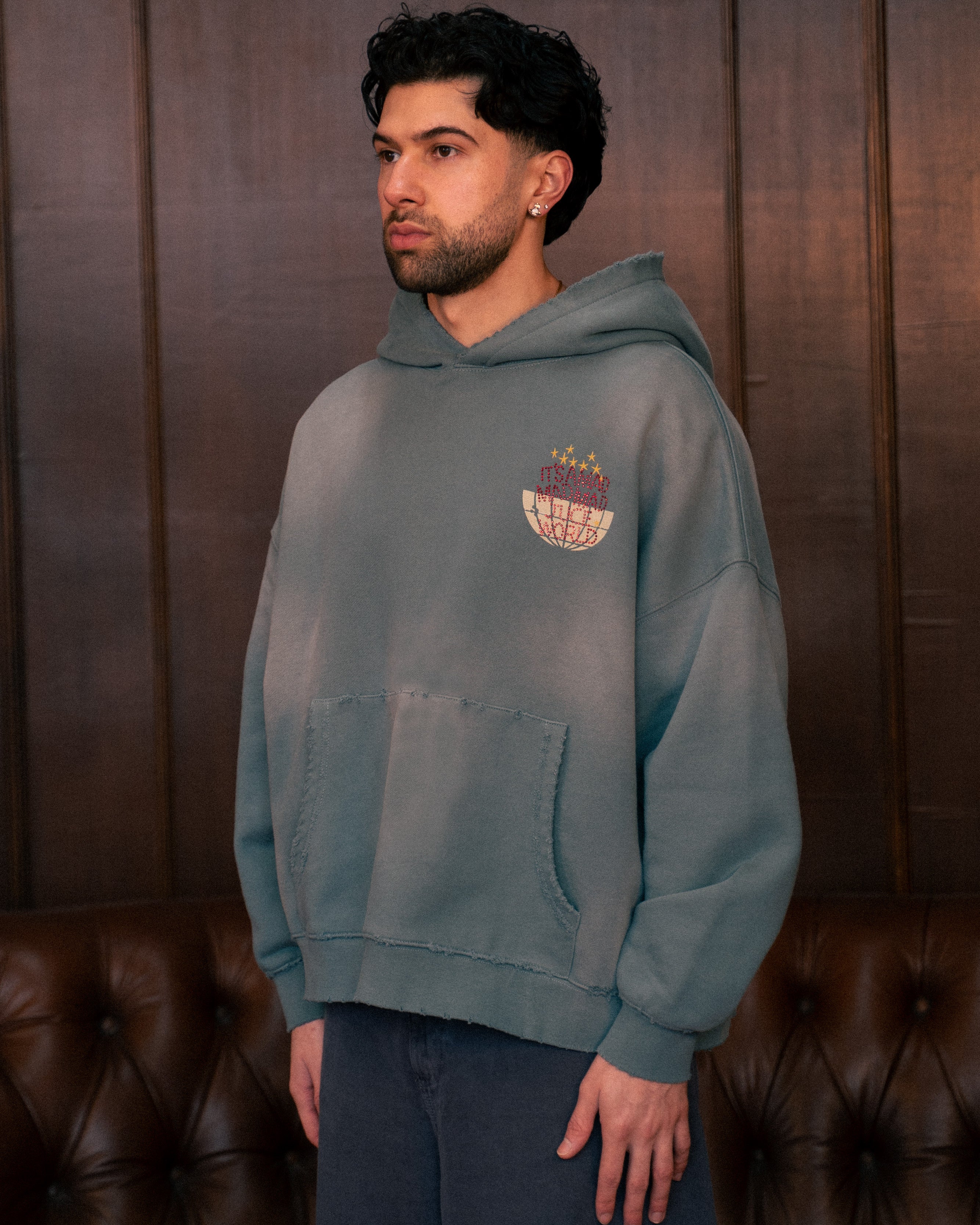 Distressed Teal Green Hoodie